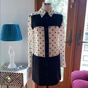Louis Vuitton Black and White Polka Dot Long Sleeve Silk Dress (L)